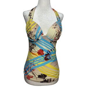 Hapari Womens SZ S Tropical Floral Halter Tankini Top Hawaii Beach Resort Cruise